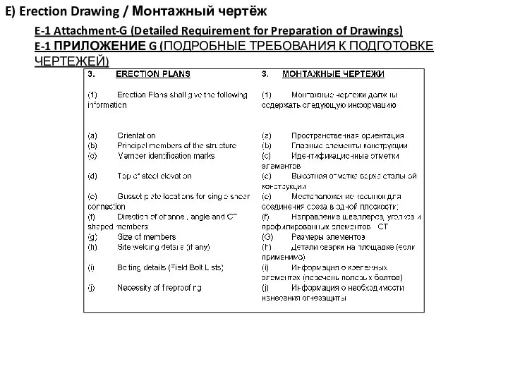 E) Erection Drawing / Монтажный чертёж E-1 Attachment-G (Detailed Requirement for Preparation