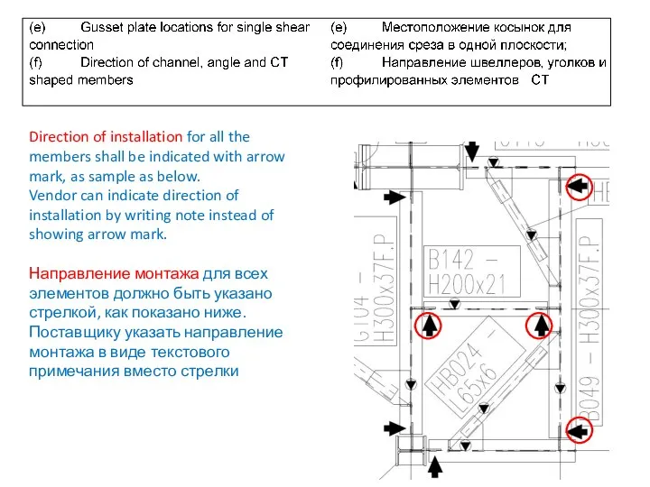 Direction of installation for all the members shall be indicated with arrow