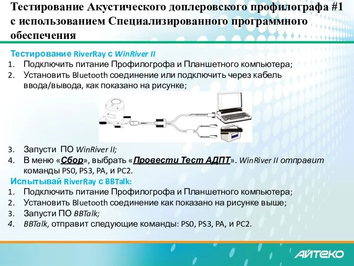 Тестирование Акустического доплеровского профилографа #1 с использованием Специализированного программного обеспечения Тестирование RiverRay