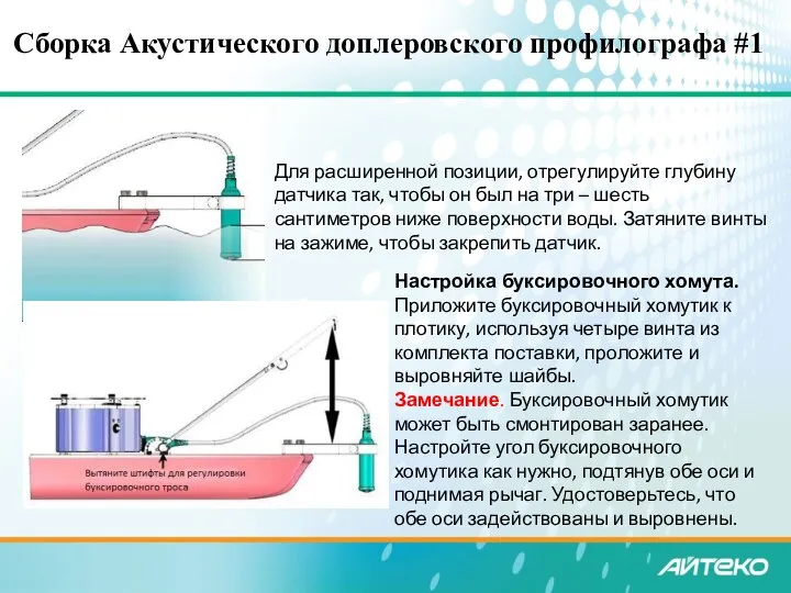 Сборка Акустического доплеровского профилографа #1 Для расширенной позиции, отрегулируйте глубину датчика так,