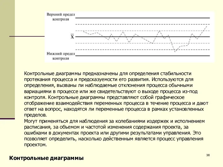 Контрольные диаграммы предназначены для определения стабильности протекания процесса и предсказуемости его развития.