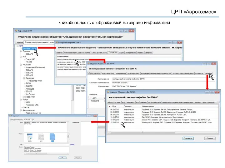 ЦРП «Аэрокосмос» кликабельность отображаемой на экране информации