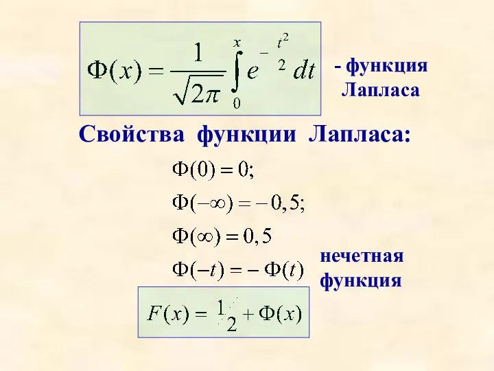 - функция Лапласа Свойства функции Лапласа: нечетная функция