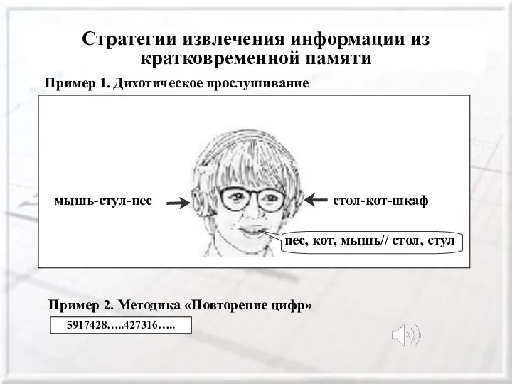 Стратегии извлечения информации из кратковременной памяти стол-кот-шкаф пес, кот, мышь// стол, стул