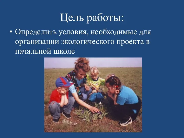 Цель работы: Определить условия, необходимые для организации экологического проекта в начальной школе