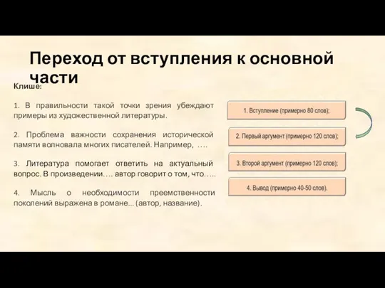 Переход от вступления к основной части Клише: 1. В правильности такой точки