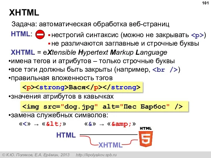 XHTML Задача: автоматическая обработка веб-страниц HTML: нестрогий синтаксис (можно не закрывать )