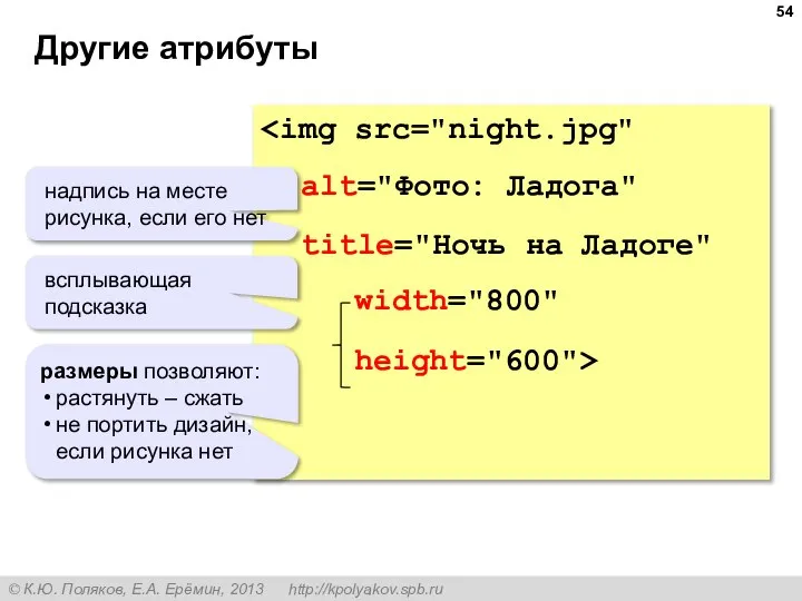 Другие атрибуты title="Ночь на Ладоге" width="800" height="600"> надпись на месте рисунка, если