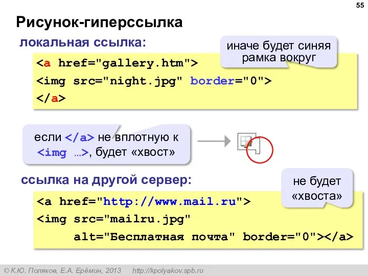 Рисунок-гиперссылка alt="Бесплатная почта" border="0"> локальная ссылка: ссылка на другой сервер: иначе будет