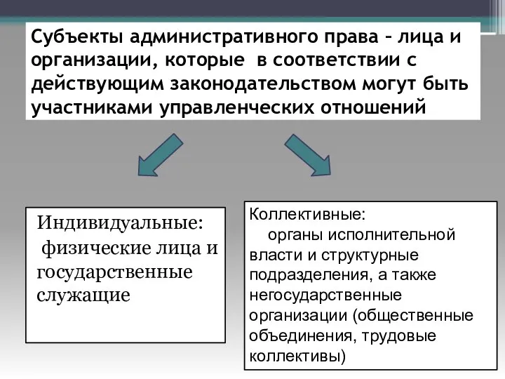 Субъекты административного права – лица и организации, которые в соответствии с действующим