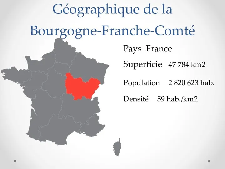 Géographique de la Bourgogne-Franche-Comté Superficie 47 784 km2 Population 2 820 623