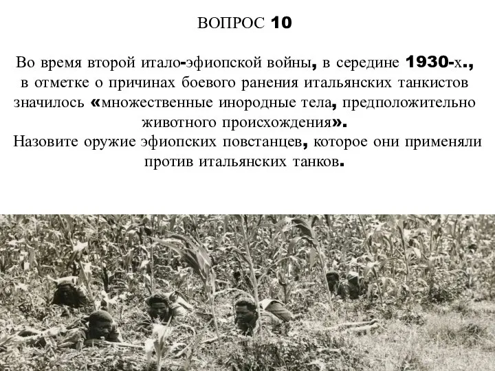 ВОПРОС 10 Во время второй итало-эфиопской войны, в середине 1930-х., в отметке