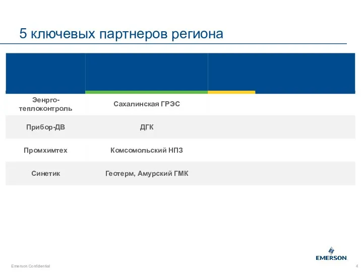 5 ключевых партнеров региона Emerson Confidential