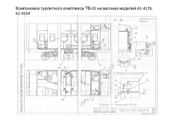 Компоновка туалетного комплекса ТВ-01 на вагонах моделей 61-4179, 61-4194