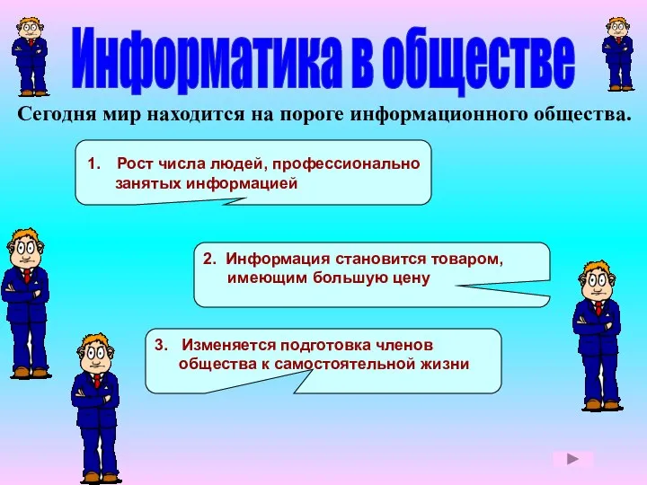 Сегодня мир находится на пороге информационного общества. Информатика в обществе Рост числа