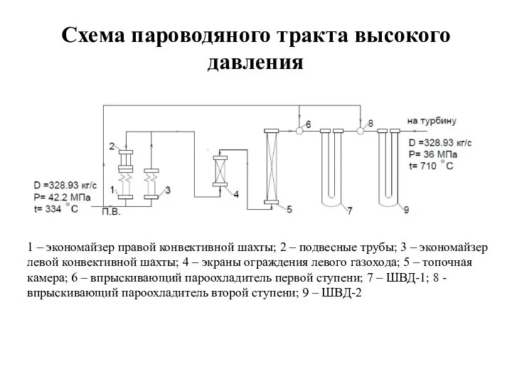 1 – экономайзер правой конвективной шахты; 2 – подвесные трубы; 3 –