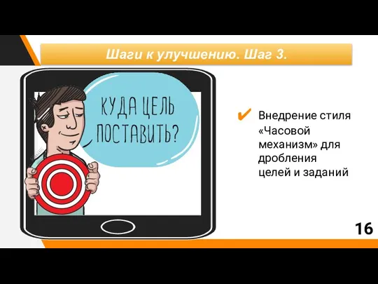 Шаги к улучшению. Шаг 3. Внедрение стиля «Часовой механизм» для дробления целей и заданий 16