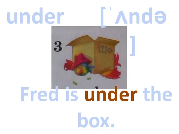 under [ˈʌndə] Fred is under the box.