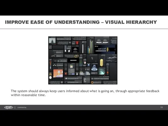 IMPROVE EASE OF UNDERSTANDING – VISUAL HIERARCHY The system should always keep