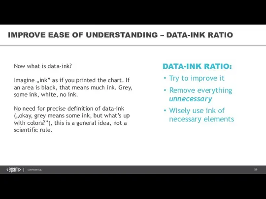 DATA-INK RATIO: Try to improve it Remove everything unnecessary Wisely use ink