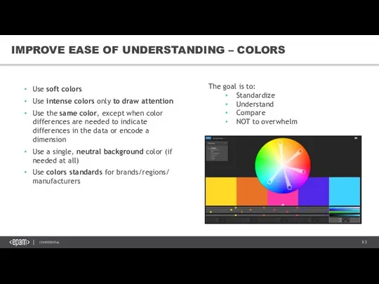 IMPROVE EASE OF UNDERSTANDING – COLORS Use soft colors Use intense colors