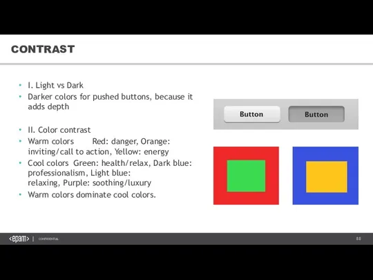 CONTRAST I. Light vs Dark Darker colors for pushed buttons, because it