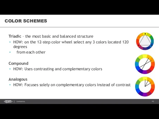 COLOR SCHEMES Triadic – the most basic and balanced structure HOW: on