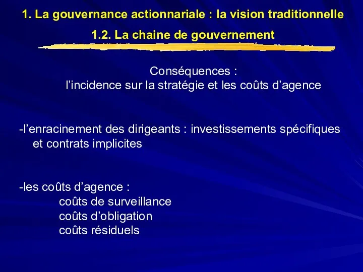 Conséquences : l’incidence sur la stratégie et les coûts d’agence -l’enracinement des