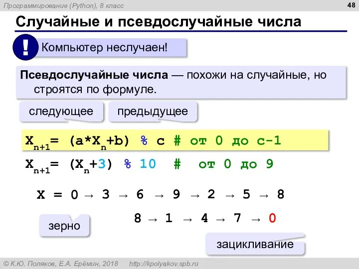 Случайные и псевдослучайные числа Псевдослучайные числа — похожи на случайные, но строятся