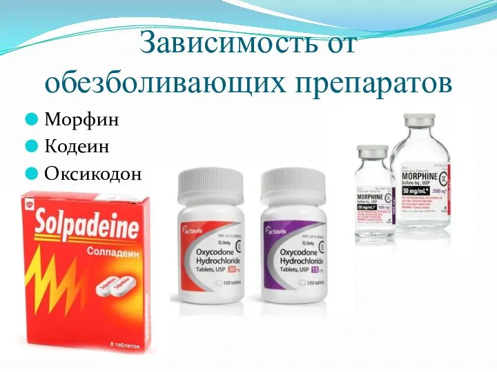 Зависимость от обезболивающих препаратов Морфин Кодеин Оксикодон