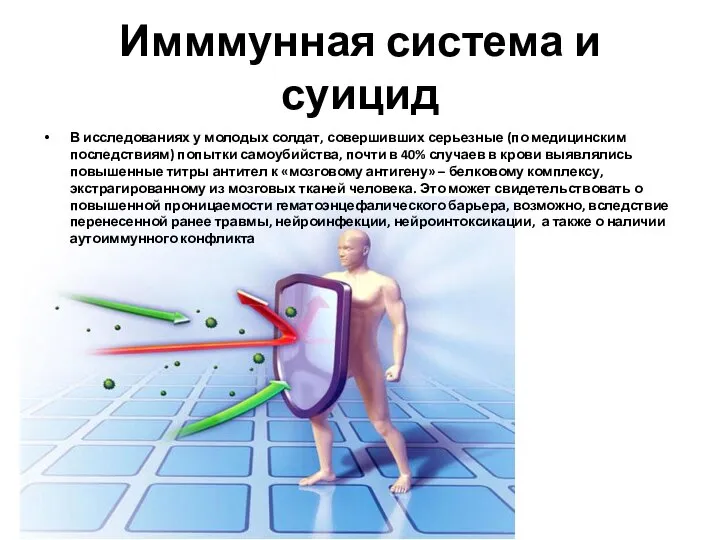 Имммунная система и суицид В исследованиях у молодых солдат, совершивших серьезные (по