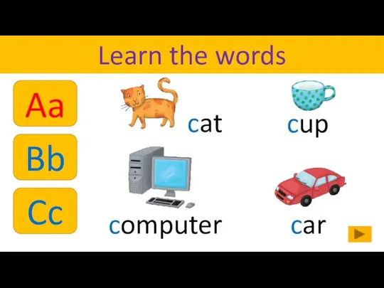 Cc Learn the words cat cup computer car Bb Aa