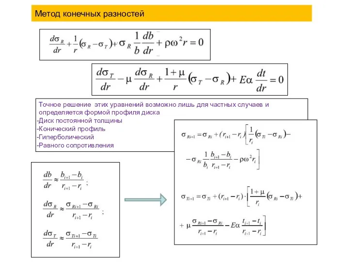 Метод конечных разностей Точное решение этих уравнений возможно лишь для частных случаев