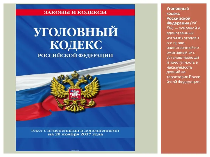 Уголовный кодекс Российской Федерации (УК РФ) — основной и единственный источник уголовного