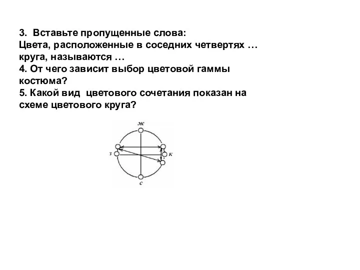 3. Вставьте пропущенные слова: Цвета, расположенные в соседних четвертях … круга, называются