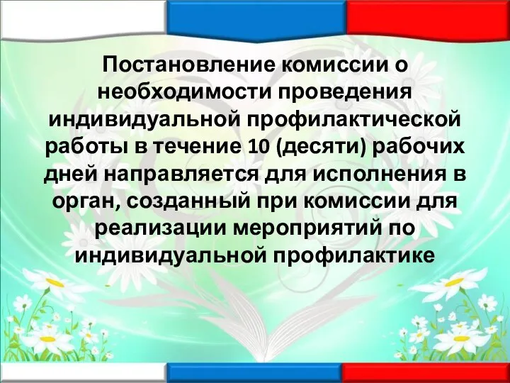 Постановление комиссии о необходимости проведения индивидуальной профилактической работы в течение 10 (десяти)