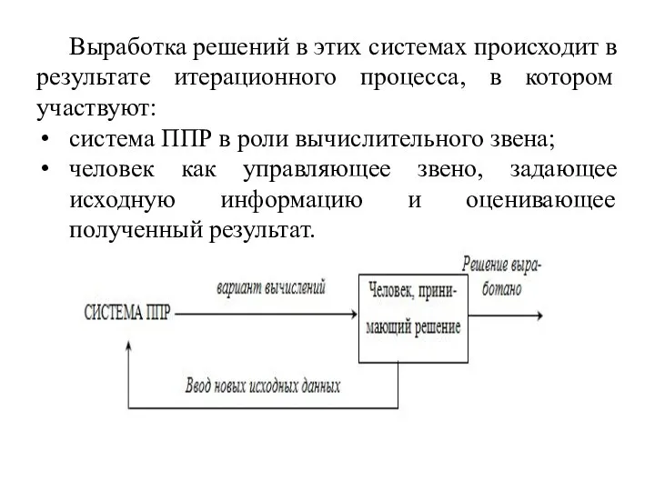 Выработка решений в этих системах происходит в результате итерационного процесса, в котором