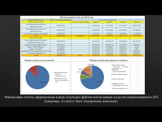 Финансовые отчеты, оформленные в виде отдельных файлов или входящие в состав специлизованного