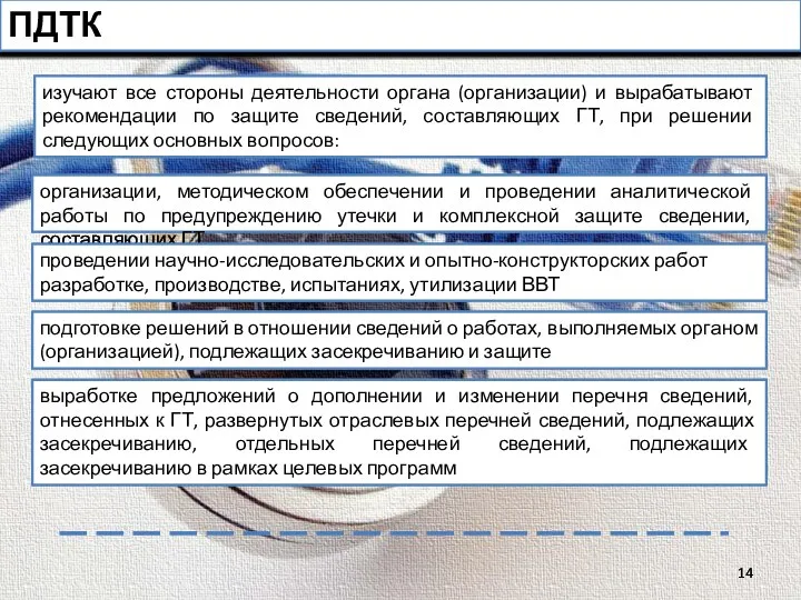 ПДТК изучают все стороны деятельности органа (организации) и вырабатывают рекомендации по защите