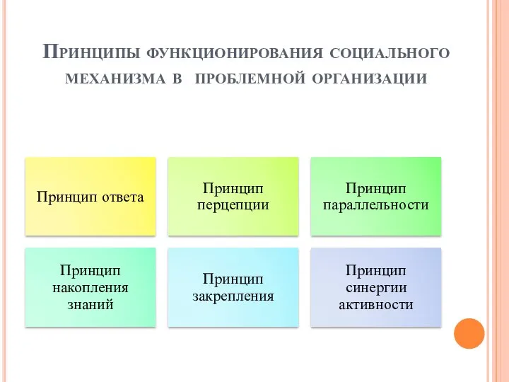 Принципы функционирования социального механизма в проблемной организации