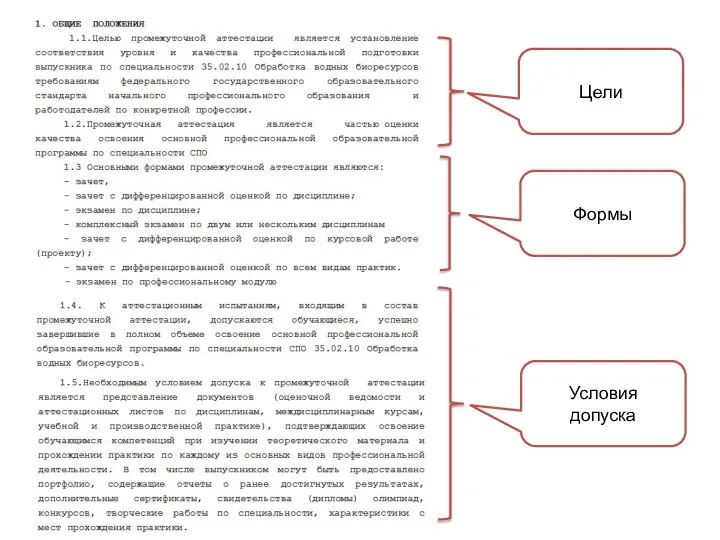 Цели Формы Условия допуска