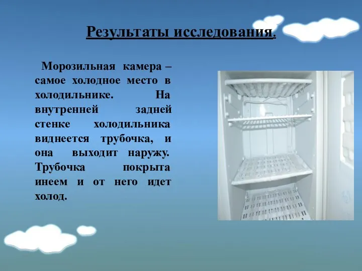 Результаты исследования. Морозильная камера – самое холодное место в холодильнике. На внутренней