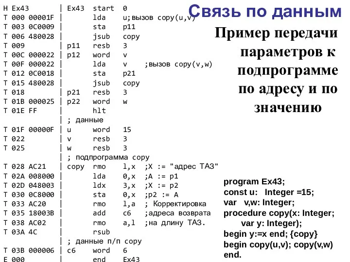 H Ex43 | Ex43 start 0 T 000 00001F | lda u;вызов