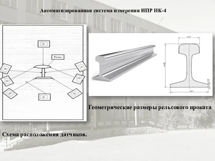 Схема расположения датчиков. Автоматизированная система измерения ИПР НК-4 Геометрические размеры рельсового проката