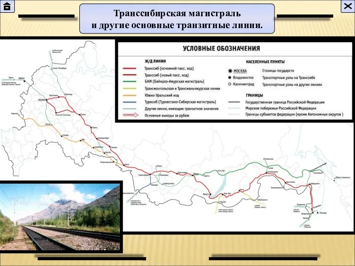 Транссибирская магистраль и другие основные транзитные линии.