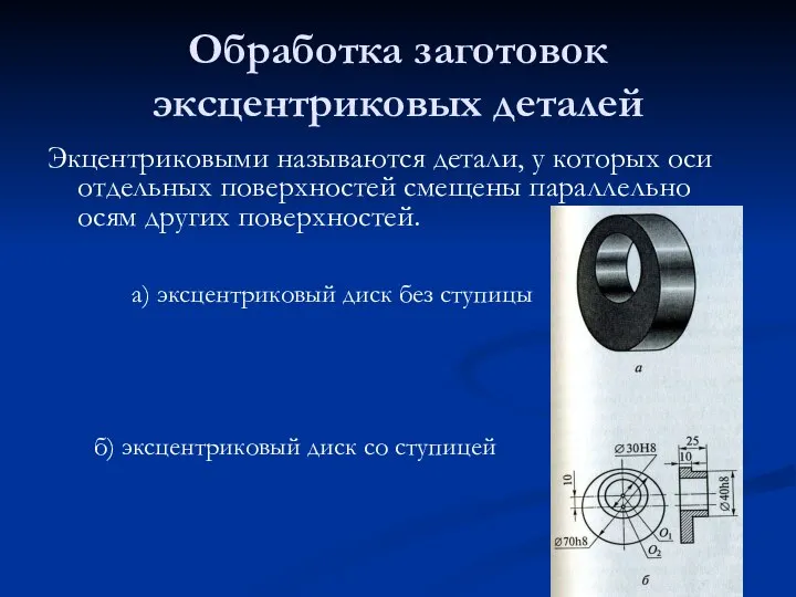 Обработка заготовок эксцентриковых деталей Экцентриковыми называются детали, у которых оси отдельных поверхностей