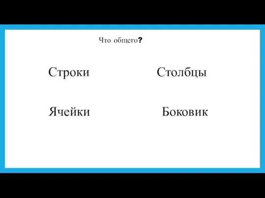 Строки Столбцы Ячейки Боковик Что общего?