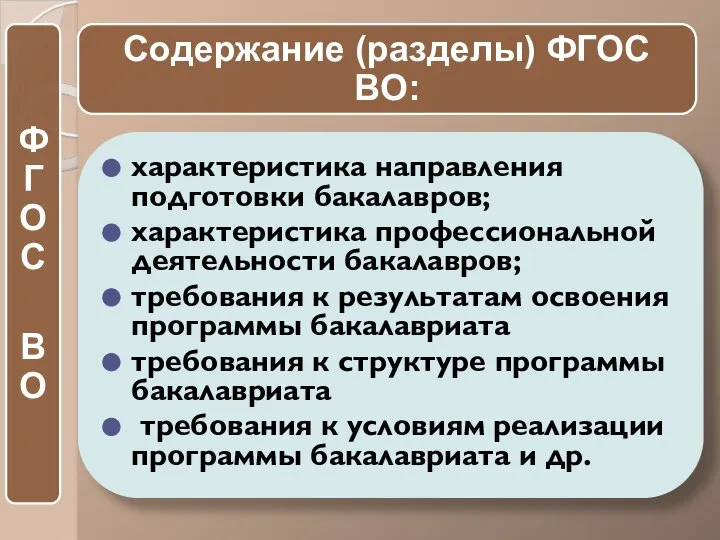 характеристика направления подготовки бакалавров; характеристика профессиональной деятельности бакалавров; требования к результатам освоения