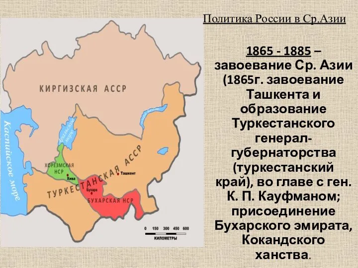 Политика России в Ср.Азии 1865 - 1885 – завоевание Ср. Азии (1865г.