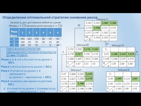 Определения оптимальной стратегии снижения риска ПОЛУЧЕННАЯ СТРАТЕГИЯ УМЕНЬШЕНИЯ СТЕПЕНИ ОПАСНОСТИ ДО MIN